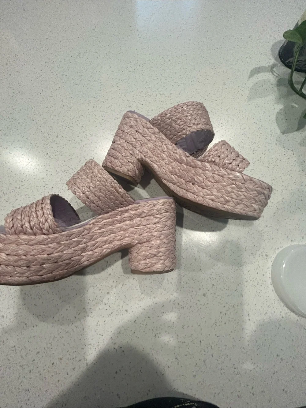 Woven Platform Sandals in Blush Pink - Women's Fashion Heels